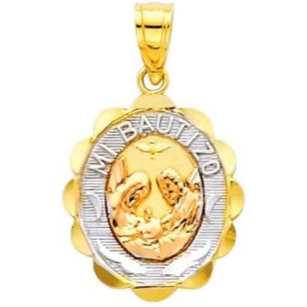 14K Gold Religious Baptism Pendant,boys and girls.